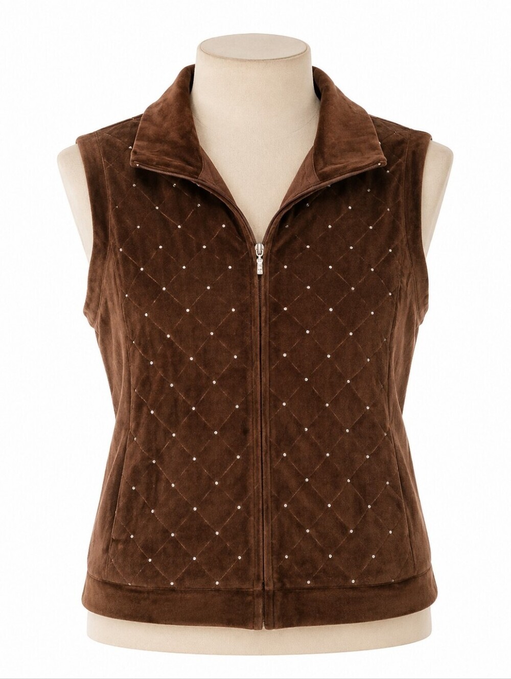 Quacker Factory NWT Embellished Brown Velour Full Zip Vest Sz 1X Casual Outdoor